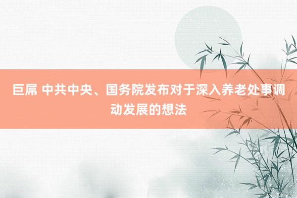 巨屌 中共中央、国务院发布对于深入养老处事调动发展的想法